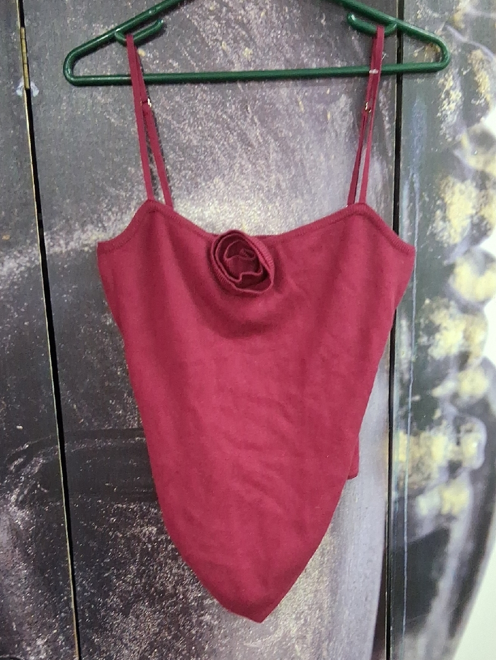 Le Lis Collection  Rose-Detail Burgundy Spaghetti Strap Bodysuit Size: M